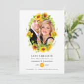 Boho zonnebloemen foto bruiloft save the date (Staand voorkant)