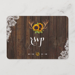 Boho Zonnebloemen Geweien Hout Kant Uitnodiging RS