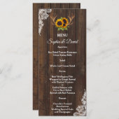 Boho Zonnebloemen Geweien Houten Kant Trouw Menu (Voorkant / Achterkant)