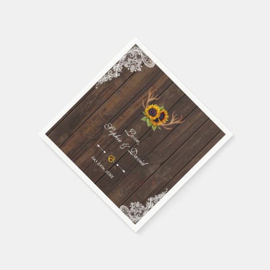 Boho Zonnebloemen Geweih Kant Houten Bruiloft Servetten (Hoek)