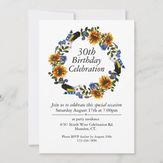 Boho Zonnebloemen Krans  30e Verjaardag Kaart (Voorkant)