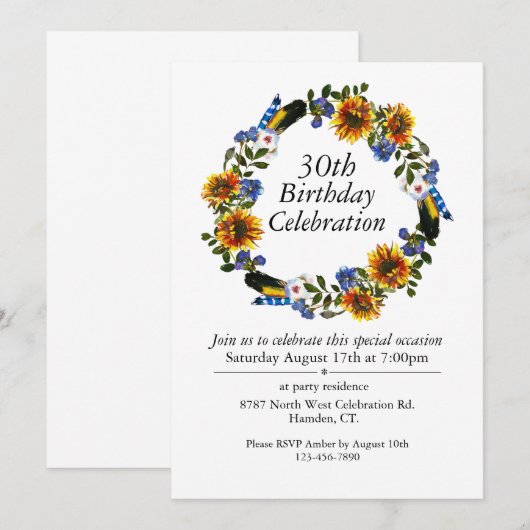 Boho Zonnebloemen Krans  30e Verjaardag Kaart (Voorkant / Achterkant)