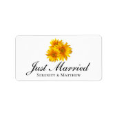 Boho zonnebloemen land bruiloft net getrouwd etiket (Voorkant)