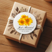 Boho zonnebloemen land bruiloft net getrouwd ronde sticker