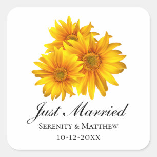 Boho Zonnebloemen Landelijke Trouwfeest Net Getrou Vierkante Sticker