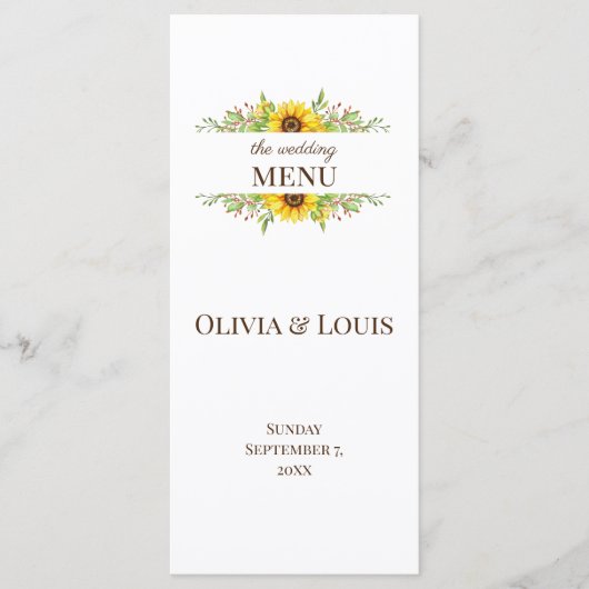 Boho zonnebloemen romantisch zomerse bruiloft menu (Voorkant)