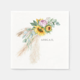 Boho Zonnebloemen & Roze Pioenen Gepersonaliseerde Servet