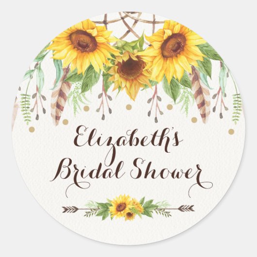 Boho Zonnebloemen Rustiek Vrijgezellenfeest Party  Ronde Sticker (Voorkant)