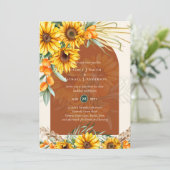 Boho Zonnebloemen Terracotta Pampas Gras Bruiloft Kaart (Staand voorkant)