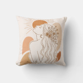 Boho Zonnegodin – Minimaal Lijnkunst Kussen