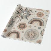 Boho Zonnen, regenbogen en bloemen Cadeaupapier (Uitgerold)