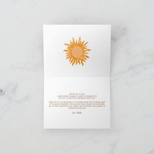 Boho zonneschijn Baby shower Bedankkaart (Binnen)