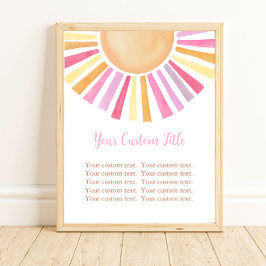 Boho zonneschijn custom teken zon roze geel sinaas poster