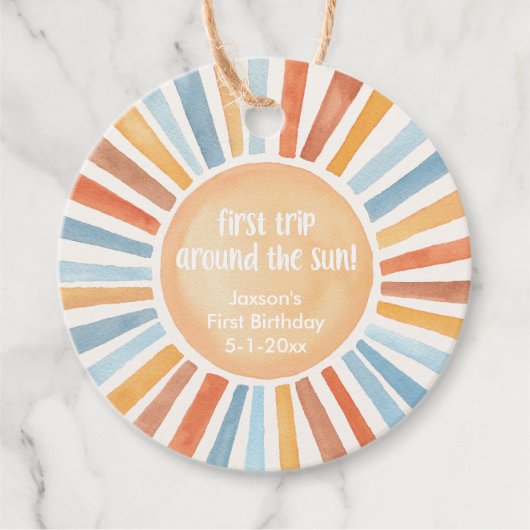Boho zonneschijn Eerste reis rond de zon verjaarda Bedankjes Labels (Voorkant)