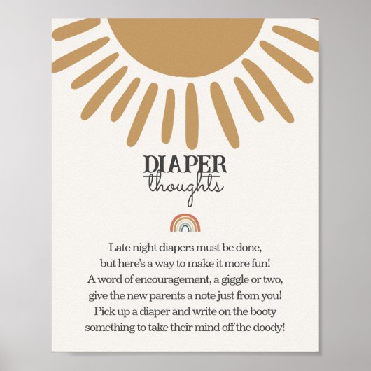 Boho zonneschijn Luier gedachten baby shower teken Poster (Voorkant)