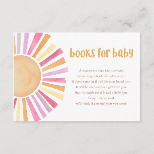 Boho zonneschijn meisje baby shower boeken voor ba informatiekaartje (Voorkant)