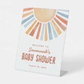 Boho Zonneschijn Neutrale Welkom Baby Shower Reclamebord Met Voetstuk (Voorkant)