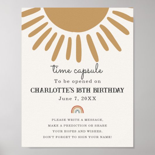 boho zonneschijn tijd capsule party teken poster (Voorkant)