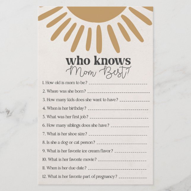 boho zonneschijn wie weet mam beste spel (Voorkant)