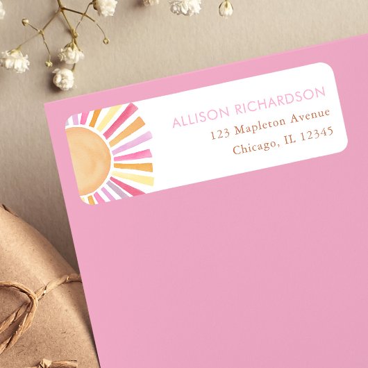 Boho zonneschijn zon gedempte tonen roze geel sina etiket