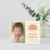 Boho zonnige geboorte aankondiging kaart met foto (Staand voorkant)