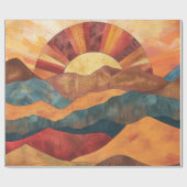 Boho zonsondergang over bergen - Retro aards lands Cadeaupapier (Vlak)