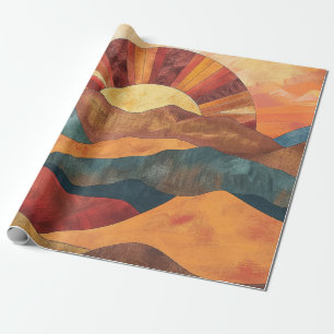 Boho zonsondergang over bergen - Retro aards lands Cadeaupapier