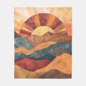 Boho zonsondergang over bergen - Retro aards lands Fleece Deken (Voorkant)