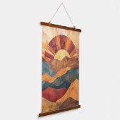 Boho zonsondergang over bergen - Retro aards lands Hangend Wandkleed (Gebogen)