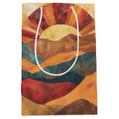 Boho zonsondergang over bergen - Retro aards lands Medium Cadeauzakje (Voorkant)