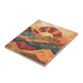 Boho zonsondergang over bergen - Retro aards lands Tegeltje (Zijkant)