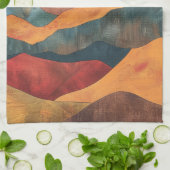 Boho zonsondergang over bergen - Retro aards lands Theedoek (Gevouwen)