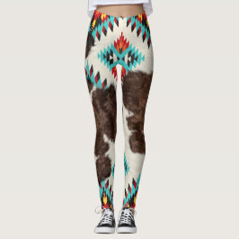  Boho Zuidwest Koeienhuid Azteeks Patroon Leggings