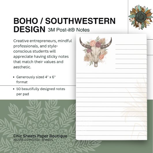 Boho-Zuidwesterse stijl Koeien schedel gelinieerde Post-it® Notes