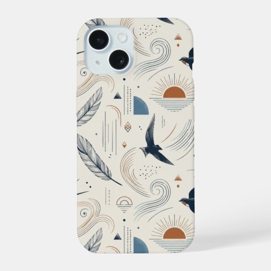 Boho Zwaluww & Zon Hoesje iPhone 15 Case (Achterkant)