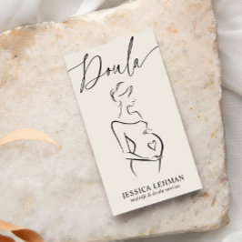 Boho Zwangere Dame Lijntekening Doula Verloskundig Visitekaartje