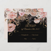 Boho Zwart Bloem Roze Roos Goud RSVP Aangepast (Voorkant / Achterkant)