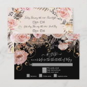 Boho Zwart Bloem Roze Rose Goud RSVP Aangepaste Ac Kaartje (Voorkant / Achterkant)
