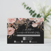 Boho Zwart Bloemmotief Roze Rose Goud RSVP Aangepa (Staand voorkant)