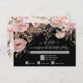 Boho Zwart Bloemmotief Roze Rose Goud RSVP Aangepa (Voorkant / Achterkant)