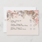 Boho Zwart Bloemmotief Roze Roze Goud RSVP Maatwer Kaartje (Achterkant)