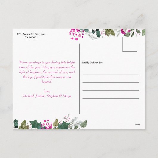 Boho Zwart & Blush Roze Elegant Kerst Briefkaart (Achterkant)