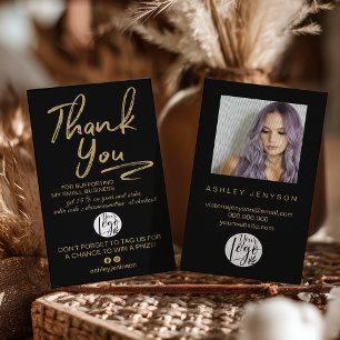 Boho Zwart en Goud Schrift Foto Bedankt Logo Visitekaartje