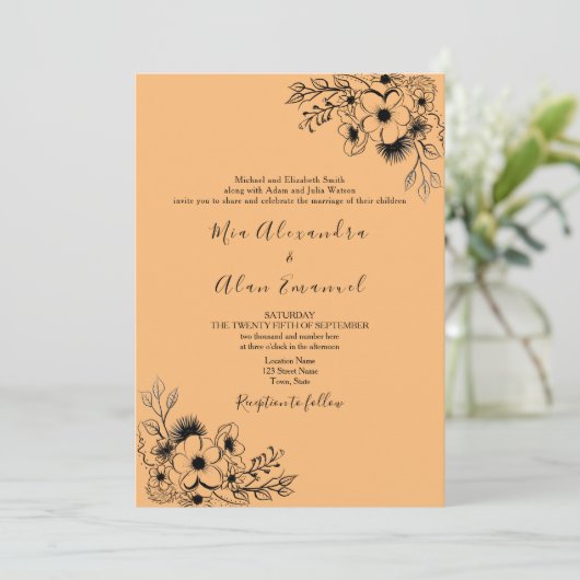 Boho Zwart en Sinaasappel Alles in een bruiloft Kaart (Staand voorkant)