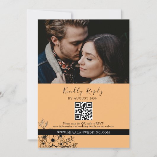 Boho Zwart en Sinaasappel Alles in een bruiloft Kaart (Achterkant)