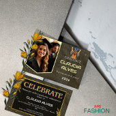 Boho Zwart & Goud Vintage met Foto Afstuderen Aankondiging