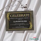 Boho Zwart & Goud Vintage met Foto Afstuderen Aankondiging