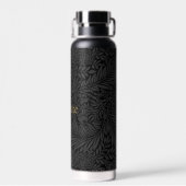Boho Zwart Grijs Botanisch Waterfles (Achterkant)