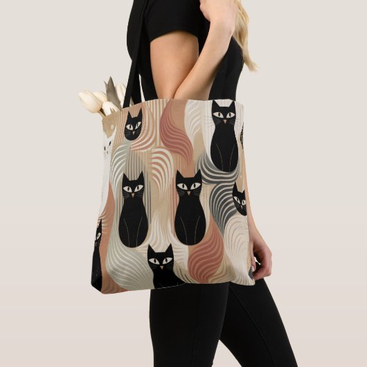 Boho zwart Kat halloween Tote Bag (Dichtbij)