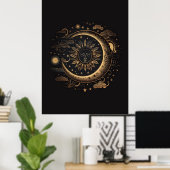 Boho Zwart Koper Zon en Maan Wall Art Poster (Thuiskantoor)